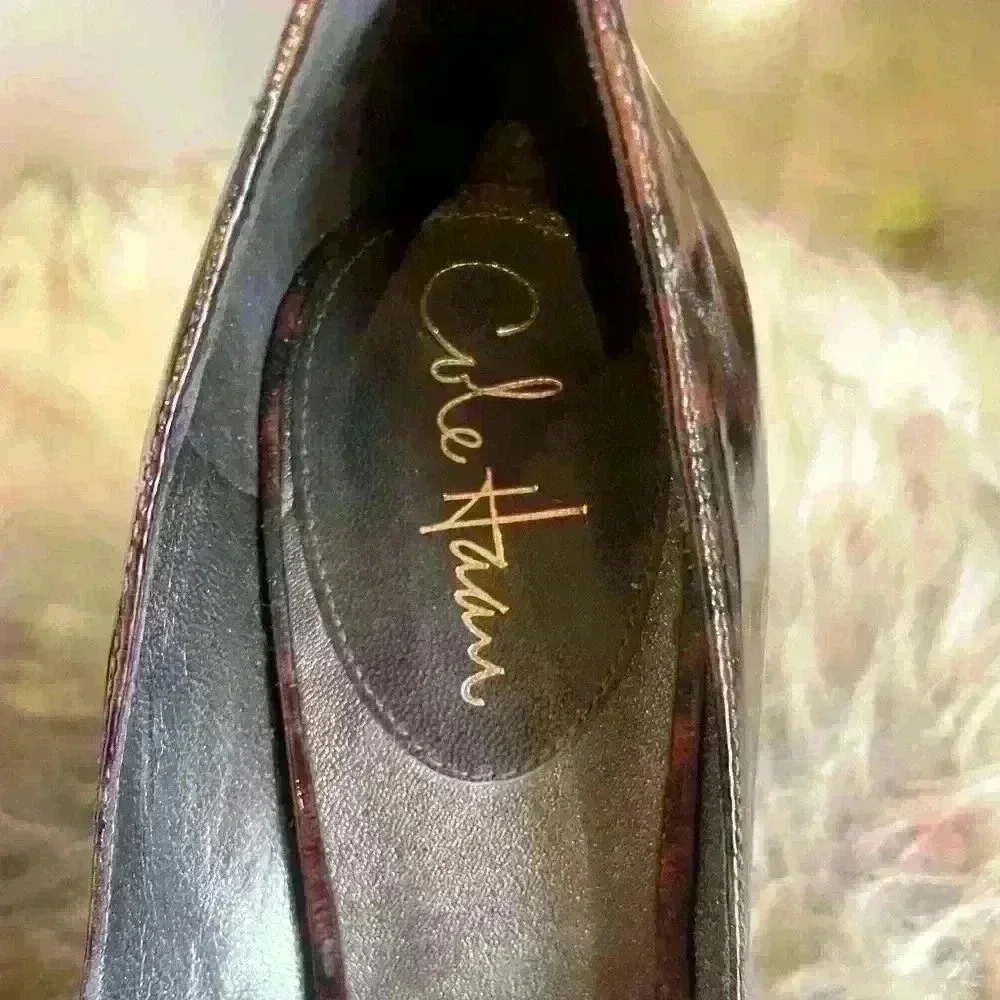 Cole Haan Stilleto Heels Patent Tortoise Peep Toe Pumps Womens. Nike Air. Size 8 - Picture 3 of 6